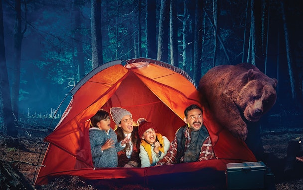 Family camping in the woods