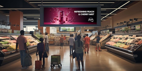 Digital out of home (DOOH) adverts in a supermarket