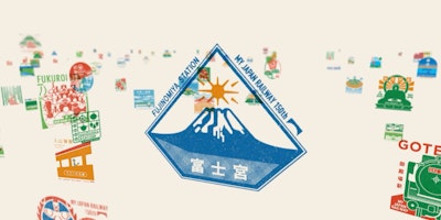 Colorful passport-style stamps representing Japans various railway stations