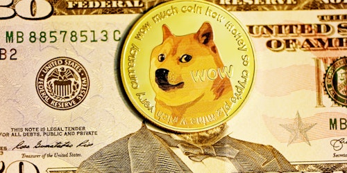 A 'dogecoin', over the head of an American president on a bill