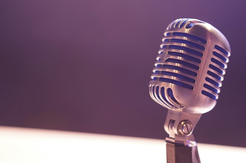 An old-fashioned radio microphone, up close