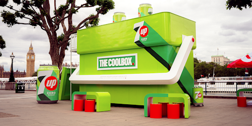 7UP beams in giant coolbox on London Southbank 