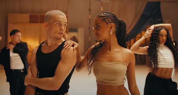 A screenshot from the Gap x Jungle advert featuring Tyla shows two dancers looking at each other