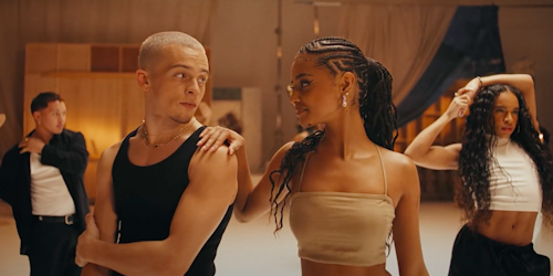 A screenshot from the Gap x Jungle advert featuring Tyla shows two dancers looking at each other