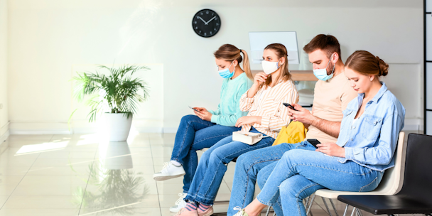 Patients waiting in a hospital room